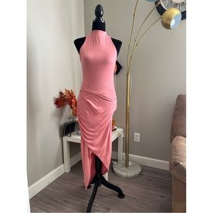 Lux La Women Sleeveless Mock Neck Pink Bodycon Wrap Long Dress Size Medium